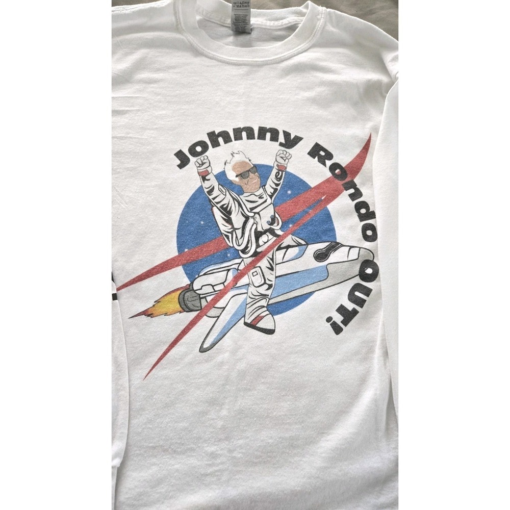 Funny Astronaut Graphic Long Sleeve Shirt "Johnny Rondo Out!" Rocket Tee Size M
